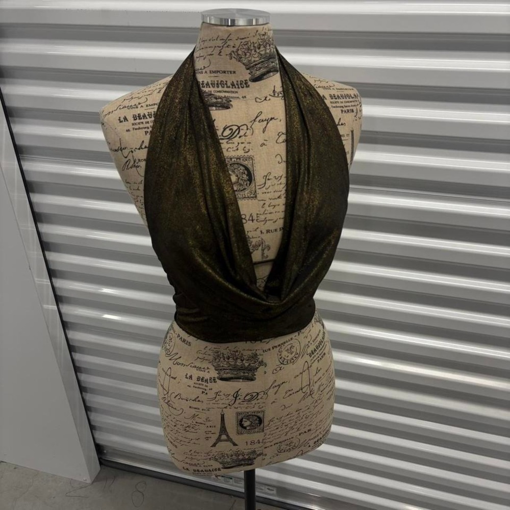 Metallic Gold Cowl Neck Halter Crop Top